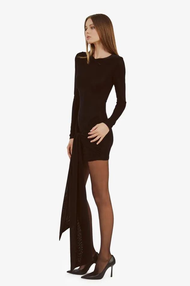Women Bardot Day To Night Dresses Cassidy Tie Front Dress In Black Women Bardot Day To Night Dresses Cassidy Tie Front Dress In Black