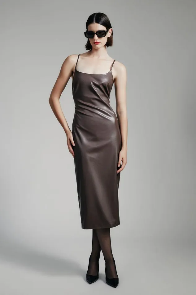 Women Bardot Day To Night Dresses Helena Vegan Leather Dress In Chocolate