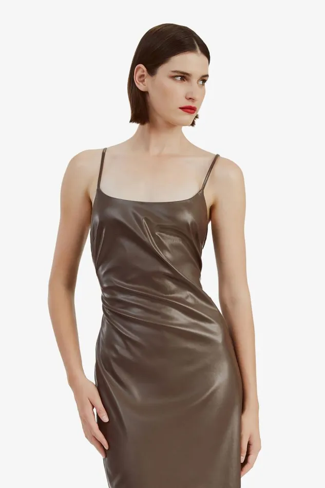 Women Bardot Day To Night Dresses Helena Vegan Leather Dress In Chocolate Women Bardot Day To Night Dresses Helena Vegan Leather Dress In Chocolate