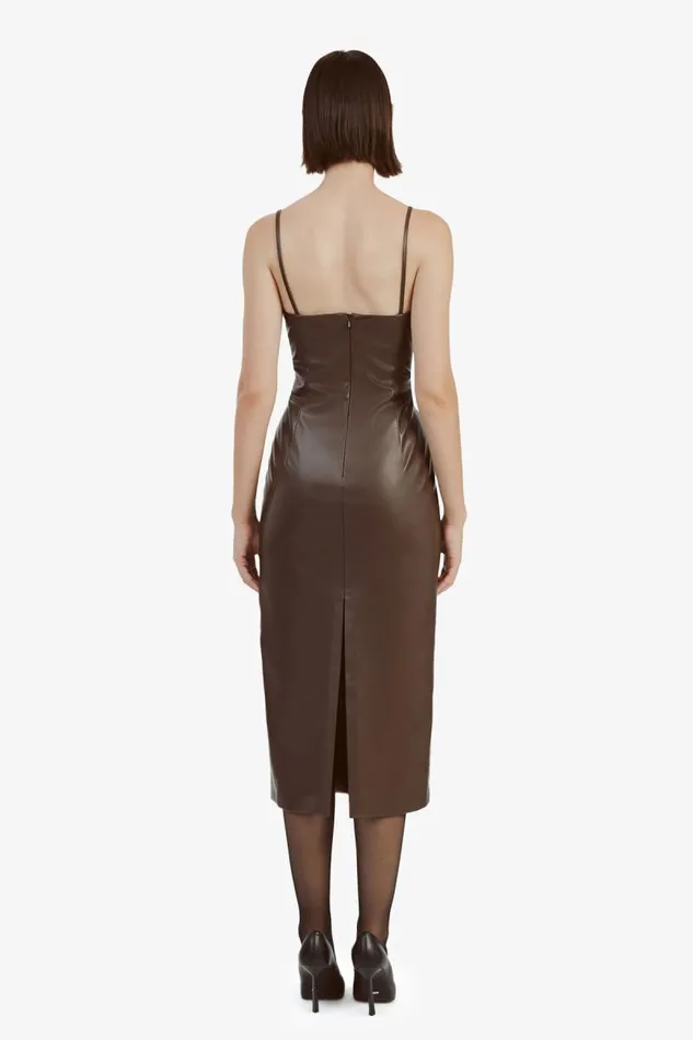 Women Bardot Day To Night Dresses Helena Vegan Leather Dress In Chocolate Women Bardot Day To Night Dresses Helena Vegan Leather Dress In Chocolate