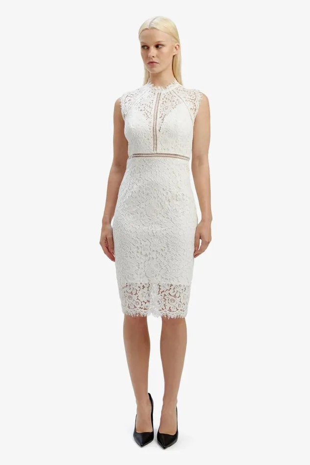 Women Bardot Occasion Dresses Lace Panel Dress In Orchid White