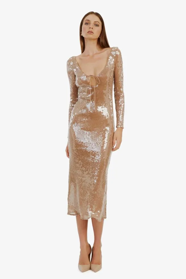 Women Bardot Party Dresses Verona Sequin Maxi Dress In Nude Women Bardot Party Dresses Verona Sequin Maxi Dress In Nude