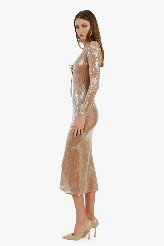 Women Bardot Party Dresses Verona Sequin Maxi Dress In Nude Women Bardot Party Dresses Verona Sequin Maxi Dress In Nude