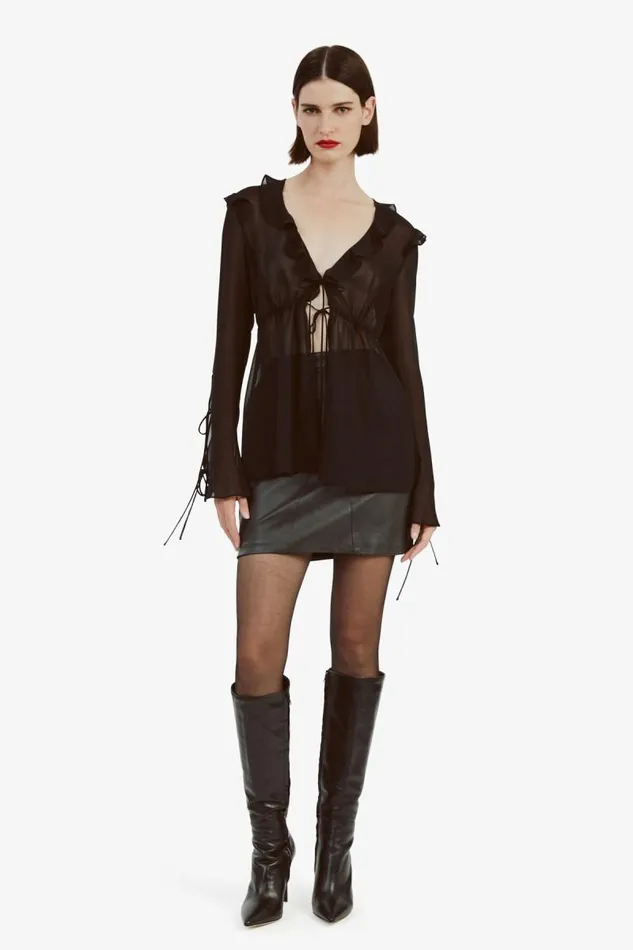 Women Bardot Party Tops Dhalia Frill Blouse In Black Women Bardot Party Tops Dhalia Frill Blouse In Black