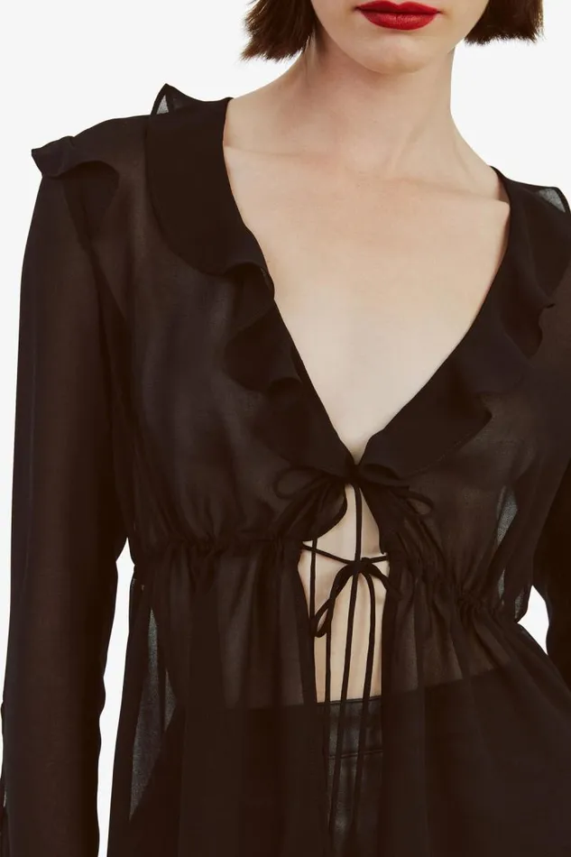 Women Bardot Party Tops Dhalia Frill Blouse In Black Women Bardot Party Tops Dhalia Frill Blouse In Black