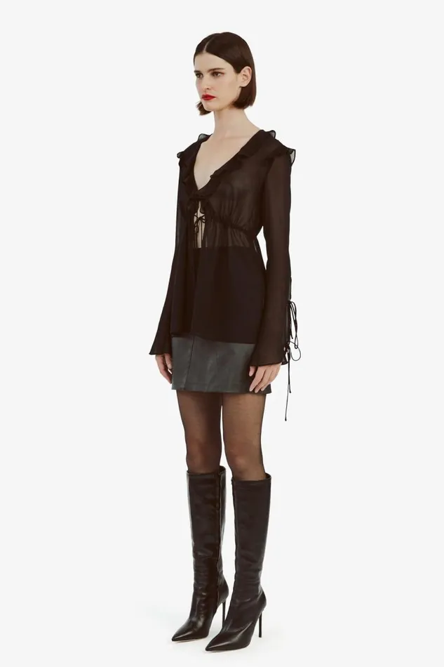 Women Bardot Party Tops Dhalia Frill Blouse In Black Women Bardot Party Tops Dhalia Frill Blouse In Black