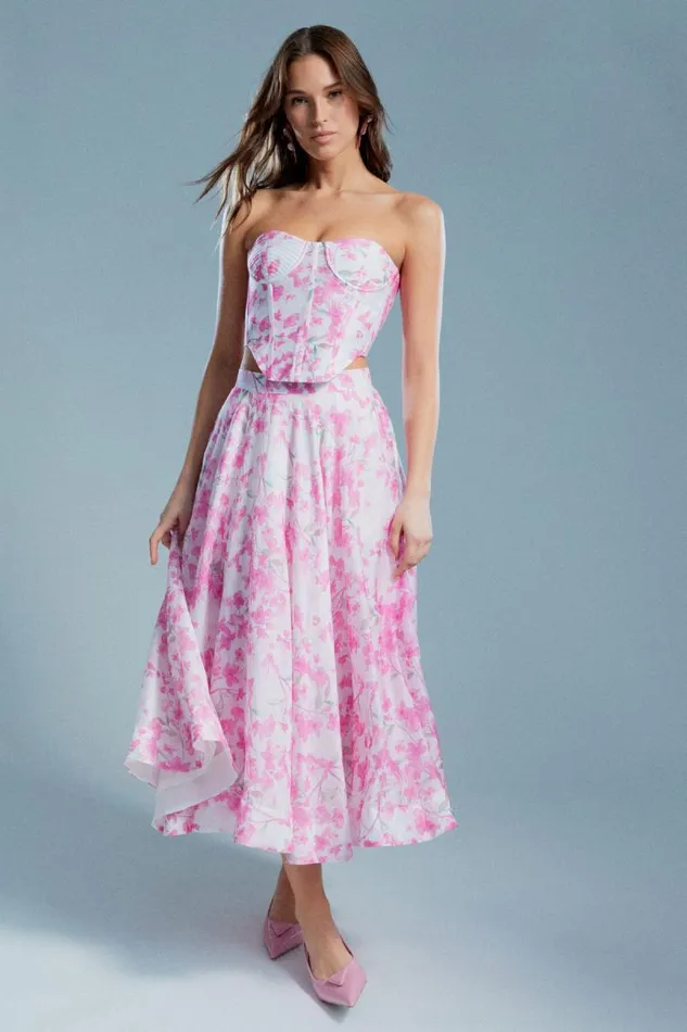 Women Bardot Party Tops Gracious Corset Bustier In Pink Floral