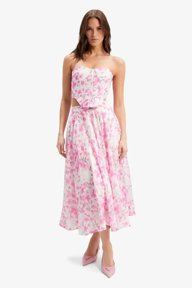 Women Bardot Party Tops Gracious Corset Bustier In Pink Floral Women Bardot Party Tops Gracious Corset Bustier In Pink Floral