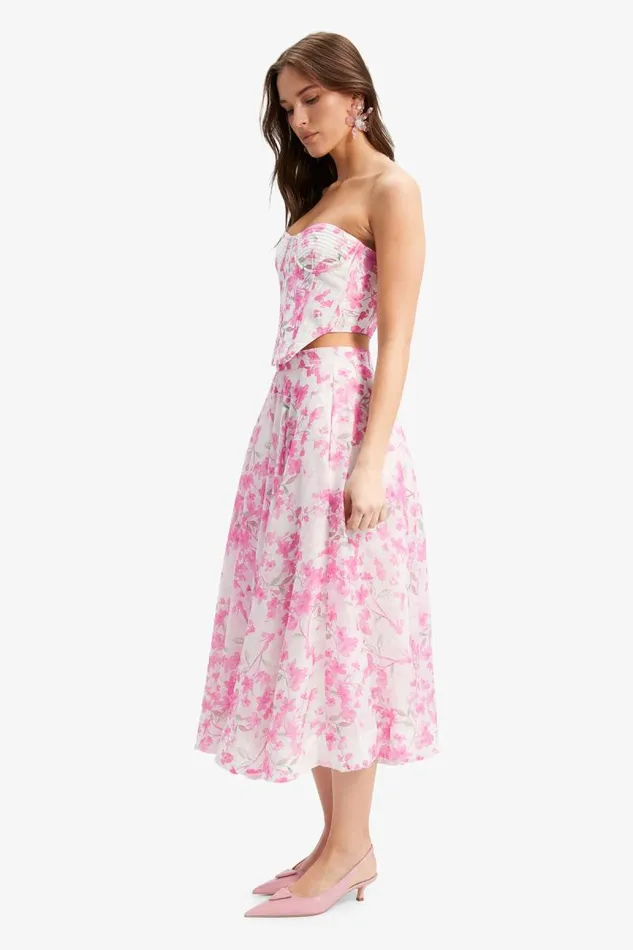 Women Bardot Party Tops Gracious Corset Bustier In Pink Floral Women Bardot Party Tops Gracious Corset Bustier In Pink Floral
