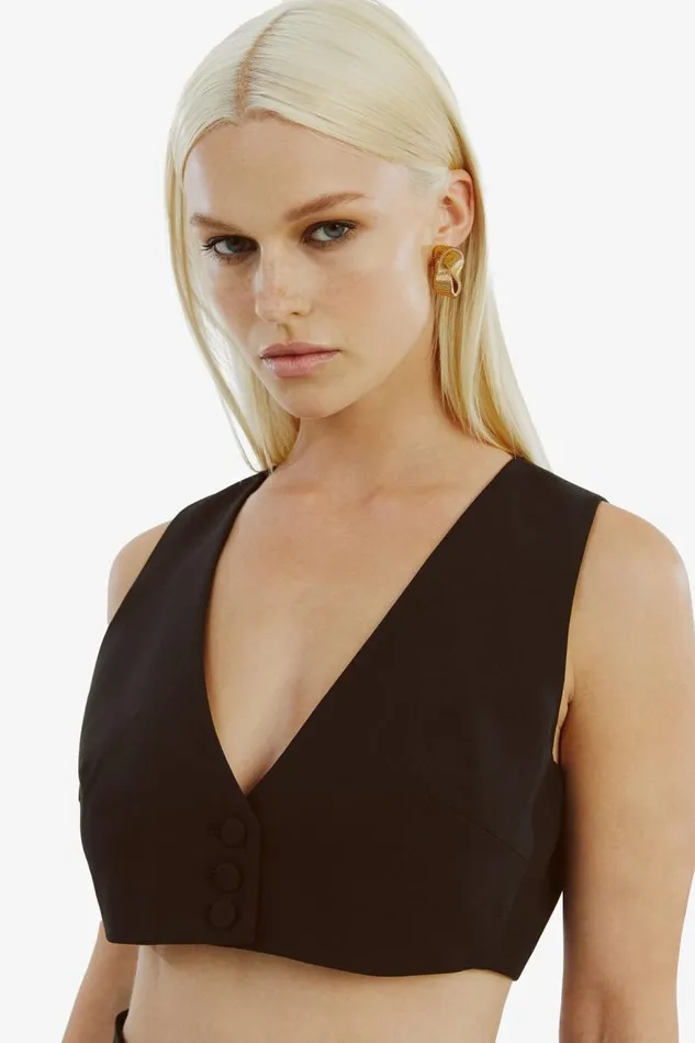 Women Bardot Party Tops Marla Cropped Vest In Black Women Bardot Party Tops Marla Cropped Vest In Black