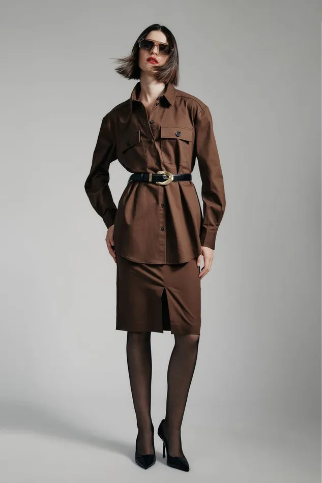 Women Bardot Shirts and Blouses Tybi Cotton Shirt In Chocolate