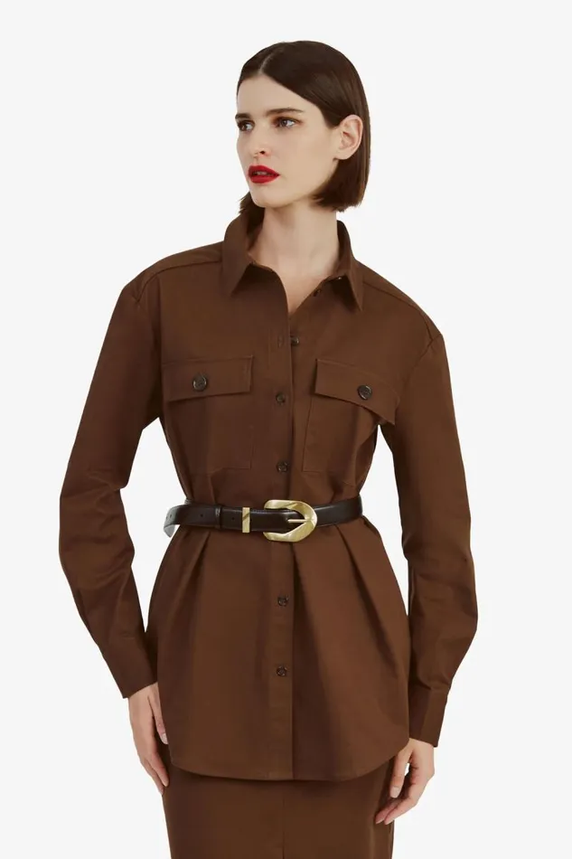 Women Bardot Shirts and Blouses Tybi Cotton Shirt In Chocolate Women Bardot Shirts and Blouses Tybi Cotton Shirt In Chocolate