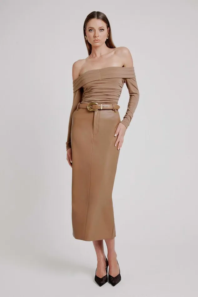 Women Bardot Skirts Tailored Vegan Leather Skirt In Soft Camel