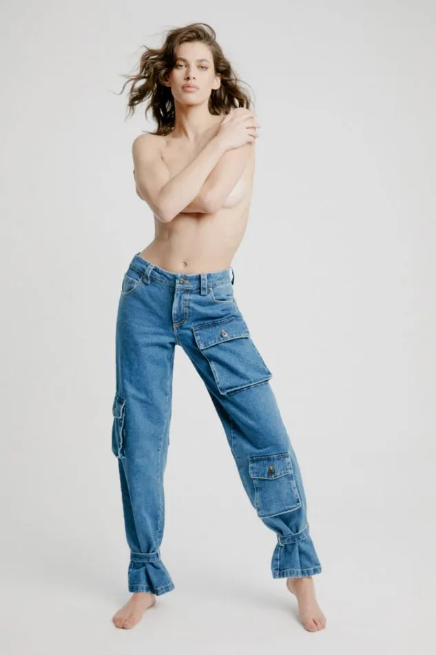 Women Bardot Straight Jean Denim Cargo Pant In Vintage