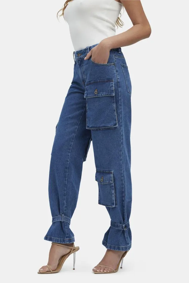 Women Bardot Straight Jean Denim Cargo Pant In Vintage Women Bardot Straight Jean Denim Cargo Pant In Vintage