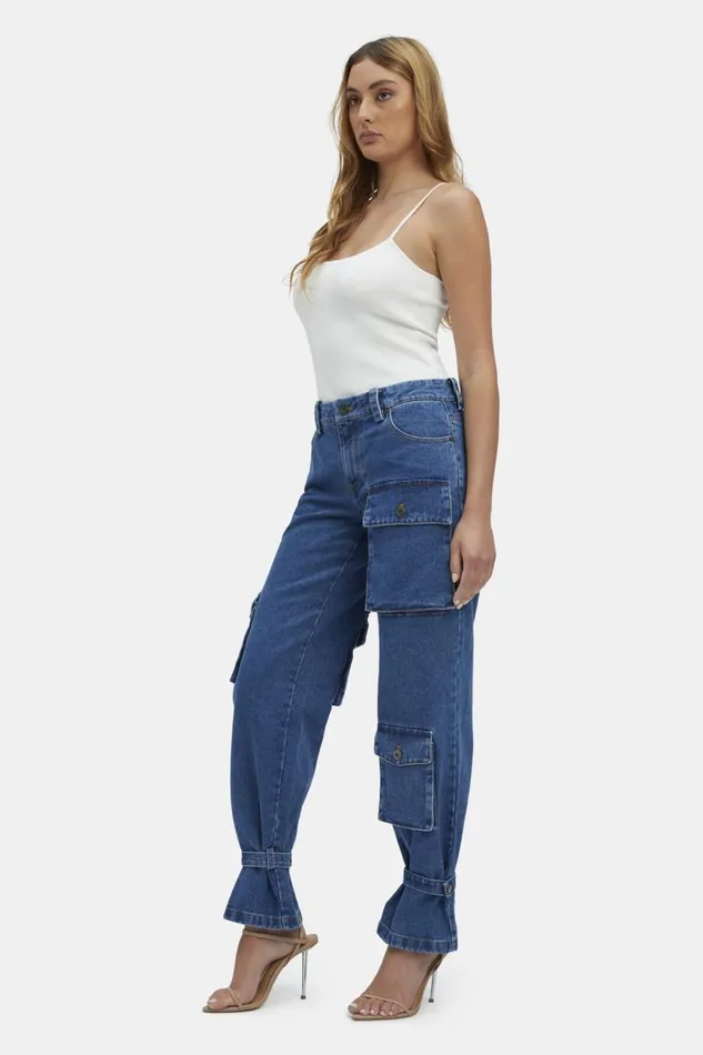 Women Bardot Straight Jean Denim Cargo Pant In Vintage Women Bardot Straight Jean Denim Cargo Pant In Vintage