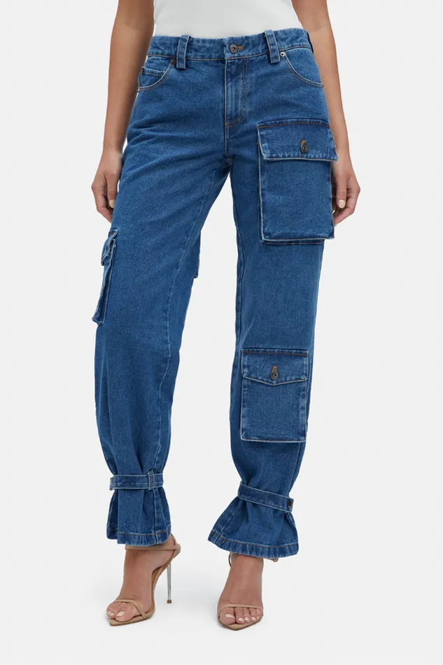 Women Bardot Straight Jean Denim Cargo Pant In Vintage Women Bardot Straight Jean Denim Cargo Pant In Vintage
