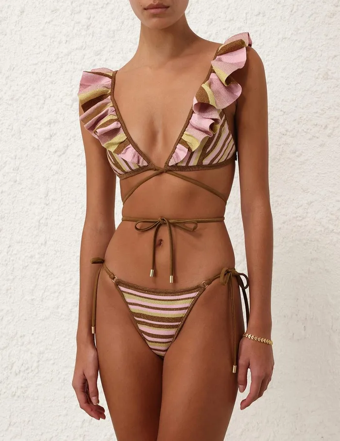 Women Bikinis Zimmermann Golden Knit Wrap Bikini Gold Multi Stripe