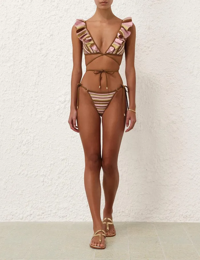 Women Bikinis Zimmermann Golden Knit Wrap Bikini Gold Multi Stripe