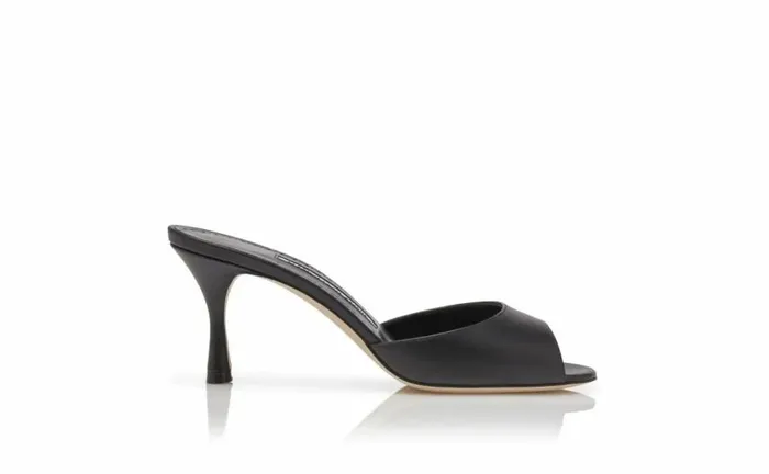 Women Black Calf Leather Open Toe Mules Manolo Blahnik Mules