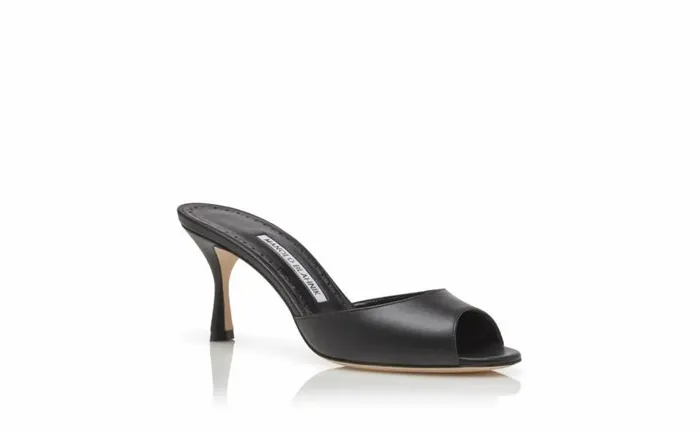 Women Black Calf Leather Open Toe Mules Manolo Blahnik Mules