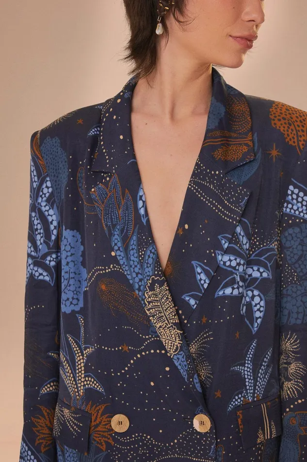 Women Blazers Farm Rio Navy Blue Night Jungle Blazer