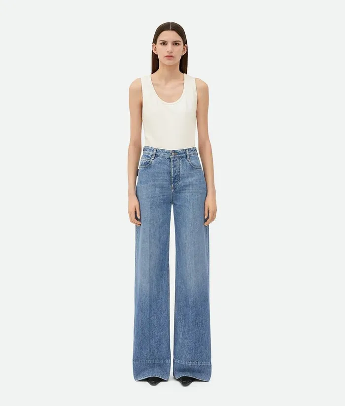 Women Bottega Veneta Denim Vintage Indigo Wide Leg Denim Mid Blue