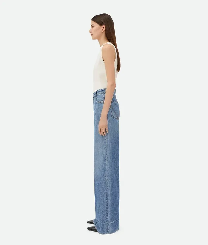 Women Bottega Veneta Denim Vintage Indigo Wide Leg Denim Mid Blue