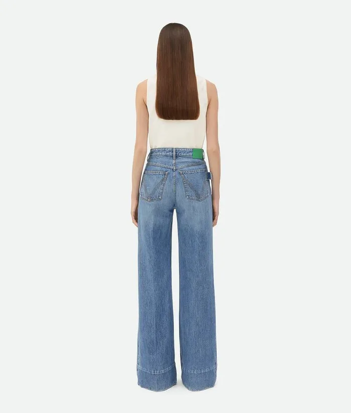 Women Bottega Veneta Denim Vintage Indigo Wide Leg Denim Mid Blue