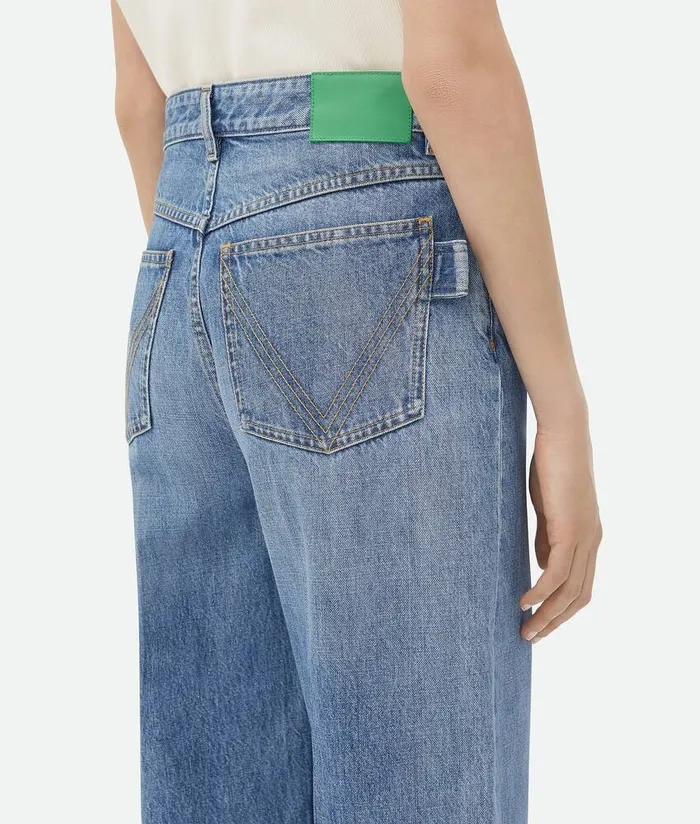Women Bottega Veneta Denim Vintage Indigo Wide Leg Denim Mid Blue