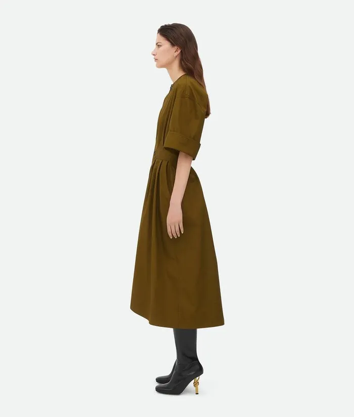 Women Bottega Veneta Dresses Cotton Canvas Dress Olive Oil
