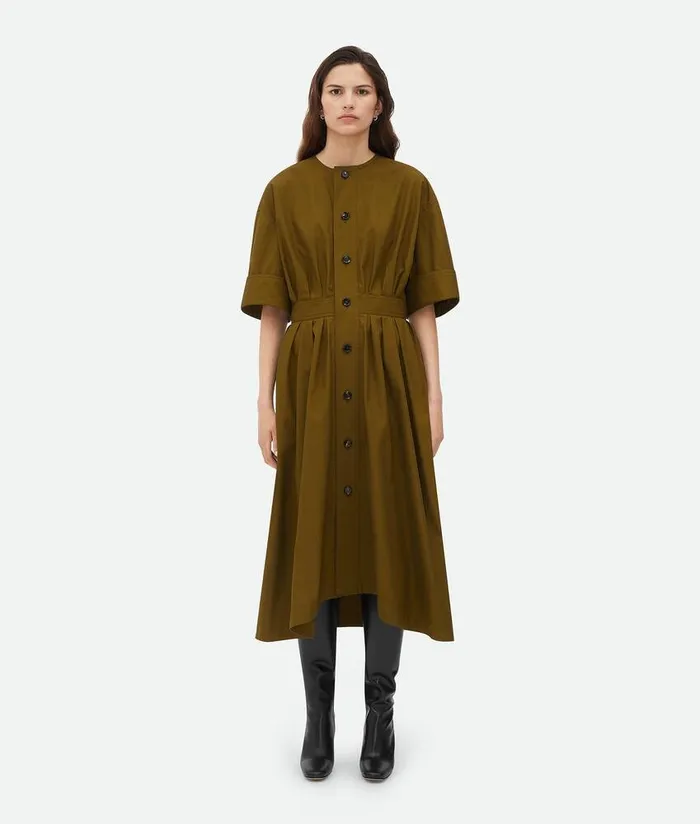Women Bottega Veneta Dresses Cotton Canvas Dress Olive Oil