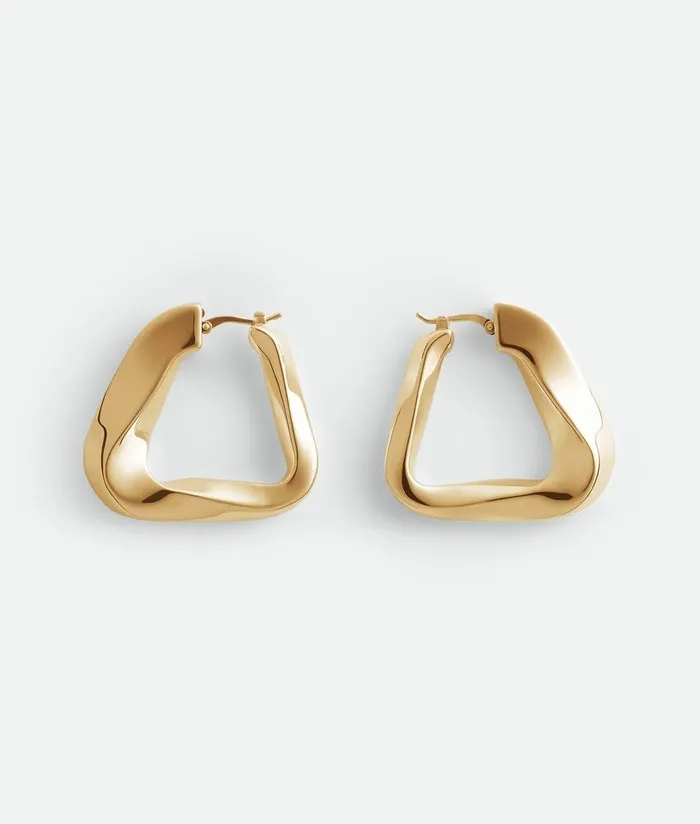 Women Bottega Veneta Earrings Large Twist Triangle Hoop Earrings Yellow Gold