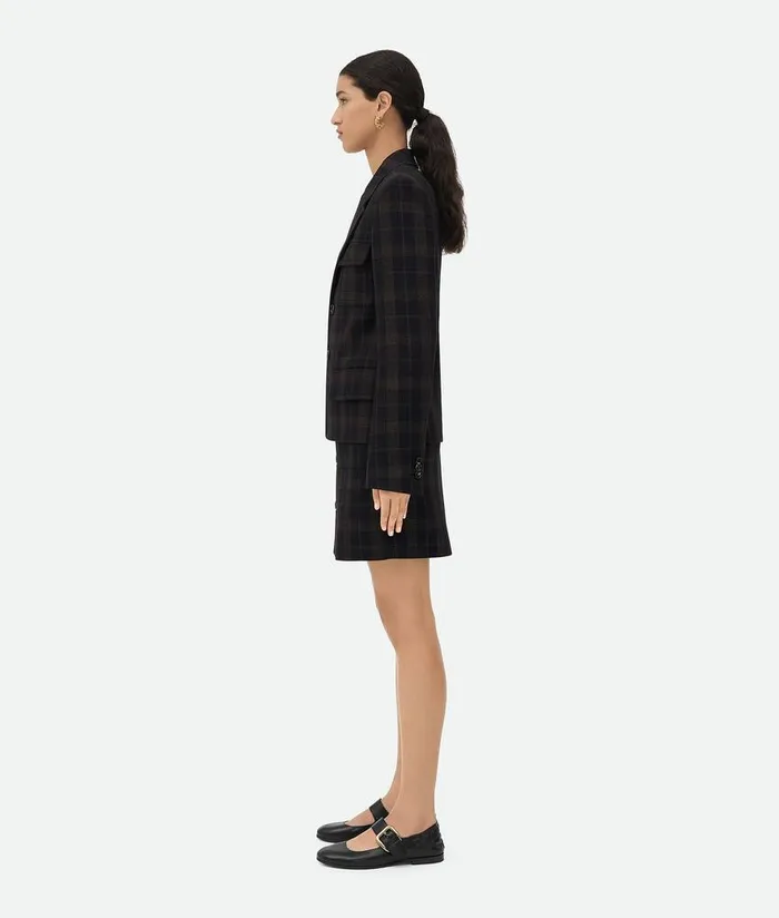 Women Bottega Veneta Jackets Checked Cotton Mouline Jacket Bluebrown