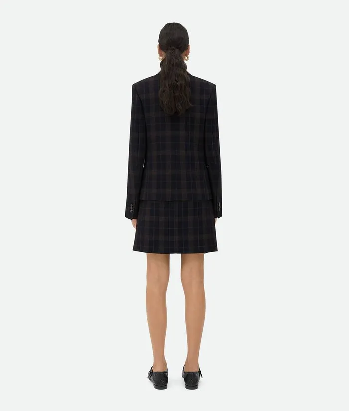 Women Bottega Veneta Jackets Checked Cotton Mouline Jacket Bluebrown