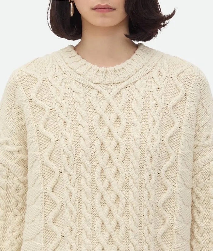 Women Bottega Veneta Knitwear Aran Cable Wool Jumper String