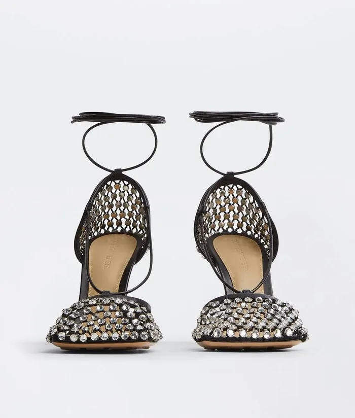 Women Bottega Veneta Sandals Sparkle Stretch LaceUp Sandal Black