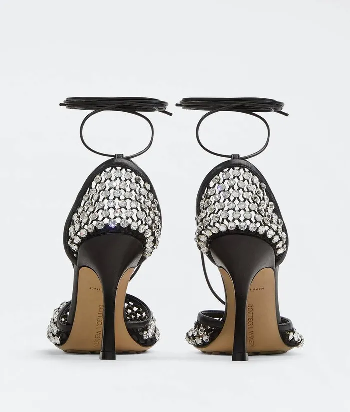 Women Bottega Veneta Sandals Sparkle Stretch LaceUp Sandal Black