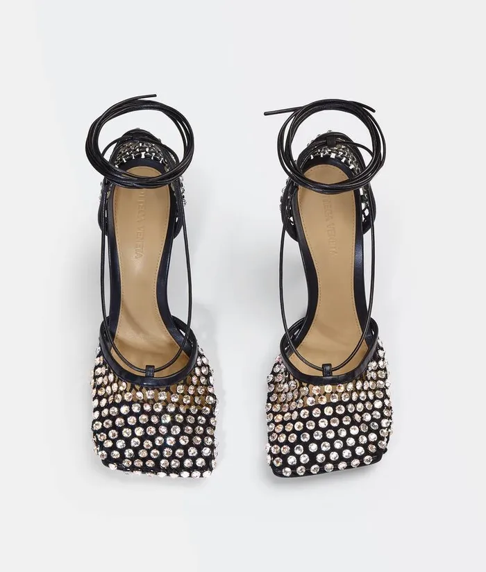Women Bottega Veneta Sandals Sparkle Stretch LaceUp Sandal Black