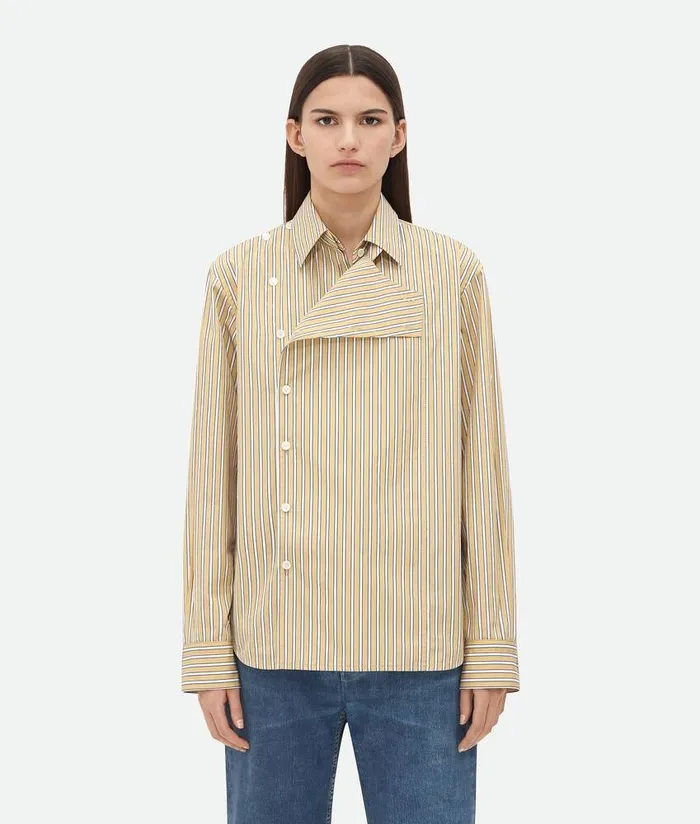 Women Bottega Veneta Shirts Striped Poplin Shirt Yellowwhite