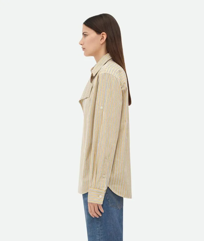 Women Bottega Veneta Shirts Striped Poplin Shirt Yellowwhite
