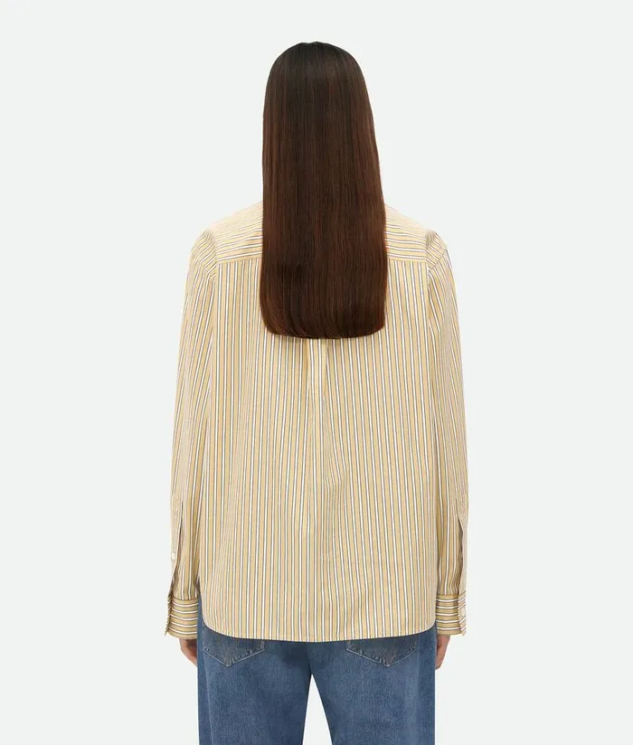 Women Bottega Veneta Shirts Striped Poplin Shirt Yellowwhite