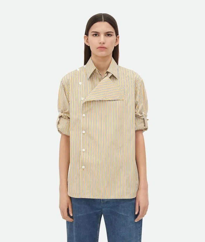 Women Bottega Veneta Shirts Striped Poplin Shirt Yellowwhite