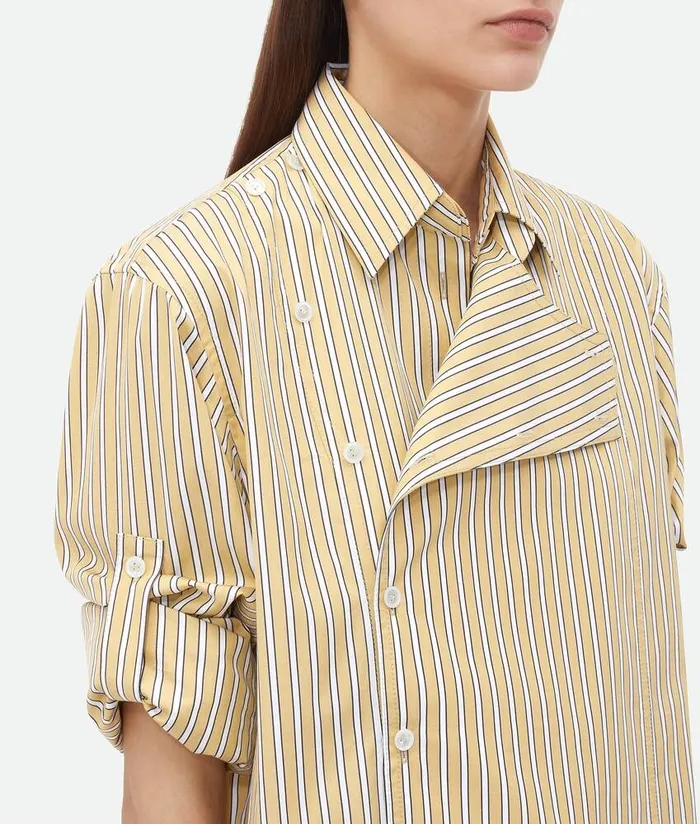 Women Bottega Veneta Shirts Striped Poplin Shirt Yellowwhite