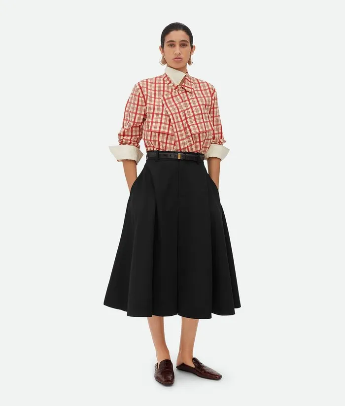 Women Bottega Veneta Skirts Wool Grain De Poudre Skirt Black