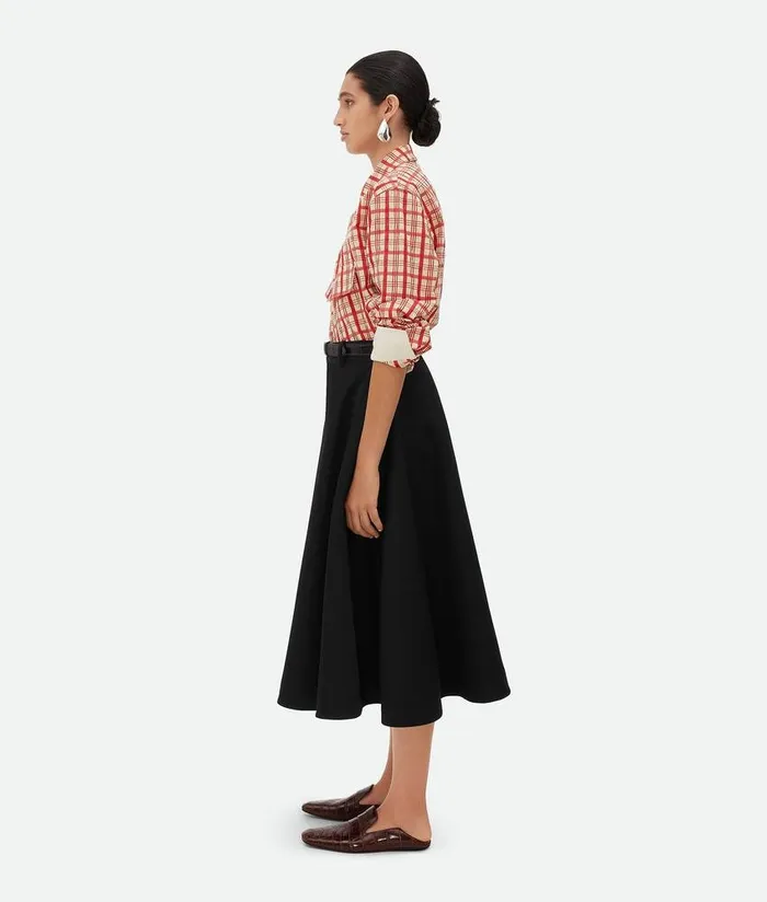 Women Bottega Veneta Skirts Wool Grain De Poudre Skirt Black