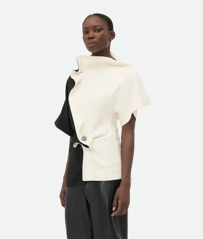 Women Bottega Veneta Tops And TShirts Fluid Viscose Piercing Top Blackdove