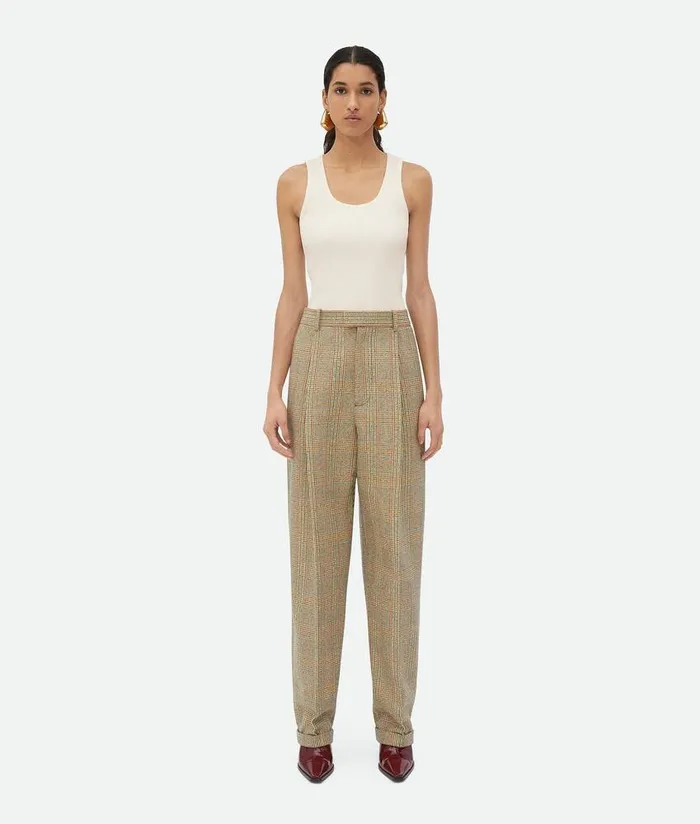 Women Bottega Veneta Trousers And Shorts Prince Of Wales Wool Trousers Beigeyellowblue Women Bottega Veneta Trousers And Shorts Prince Of Wales Wool Trousers Beigeyellowblue