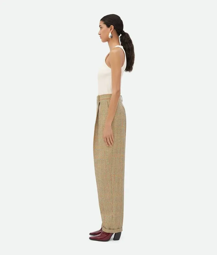 Women Bottega Veneta Trousers And Shorts Prince Of Wales Wool Trousers Beigeyellowblue