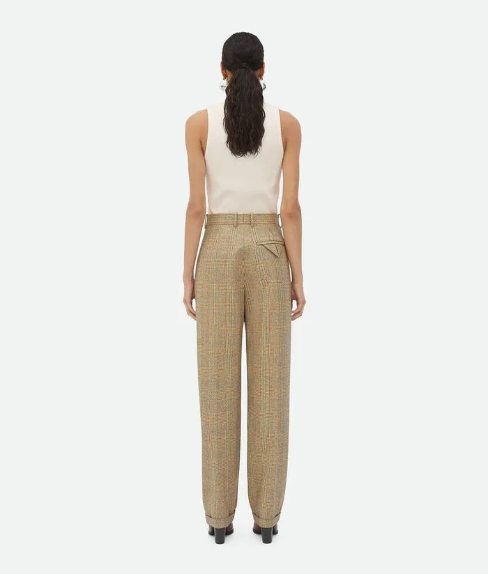 Women Bottega Veneta Trousers And Shorts Prince Of Wales Wool Trousers Beigeyellowblue